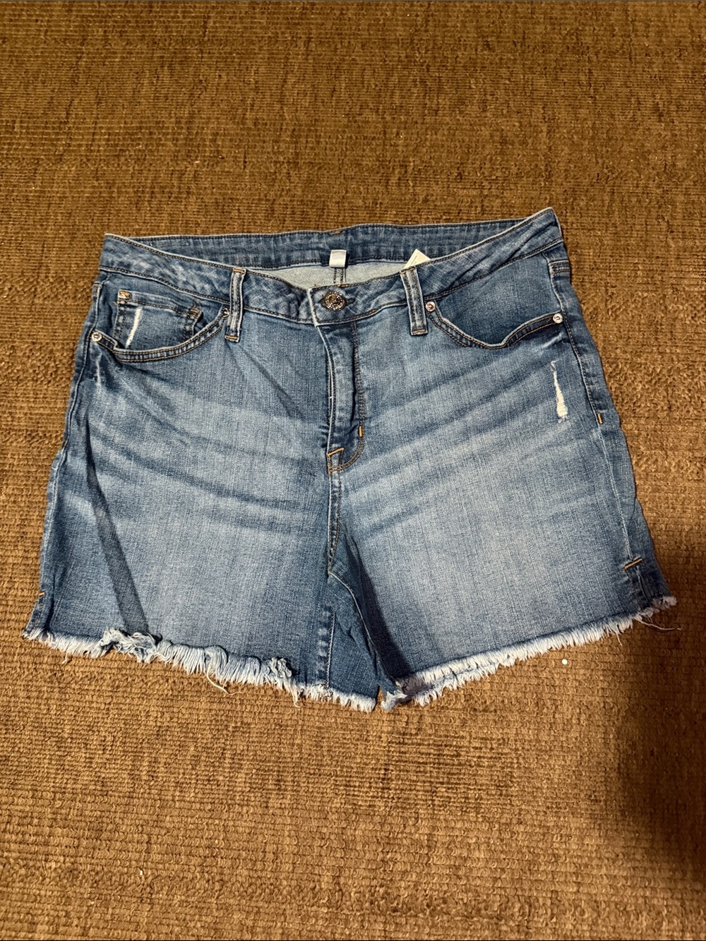 Seven 7 Jean Classic Frayed distressed Denim Shorts - Blue